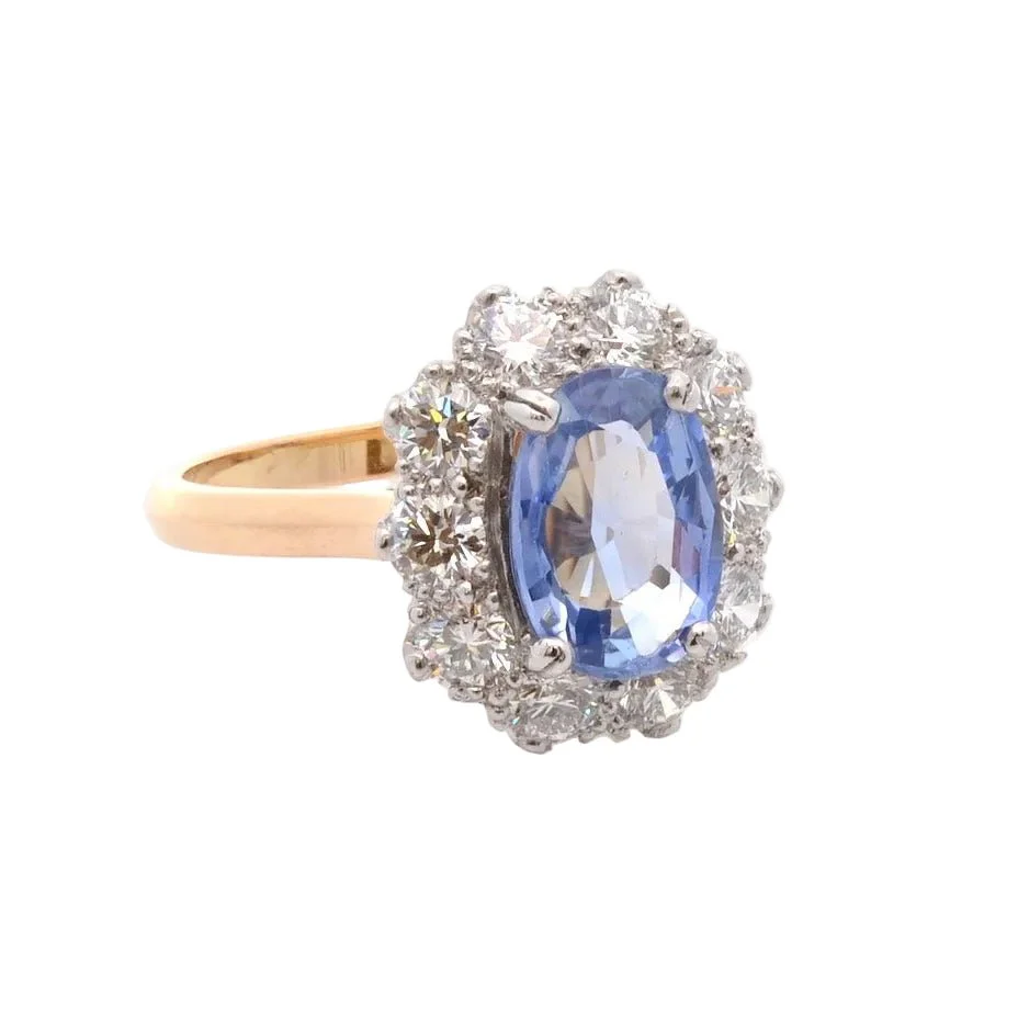 Ring in yellow gold, paltinium, sapphire and diamonds. - Image 5