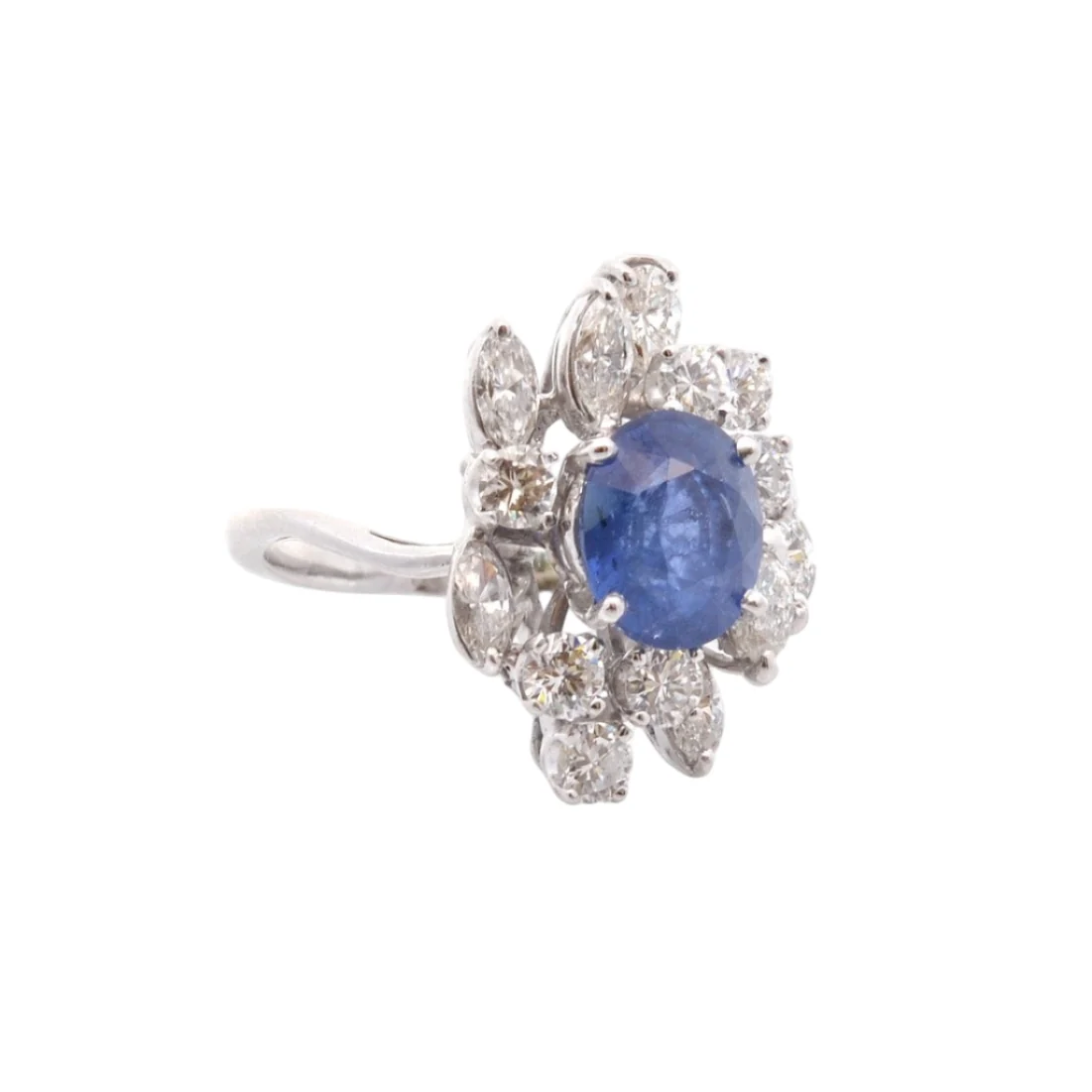 Marguerite ring in white gold, sapphire and diamonds - Image 6