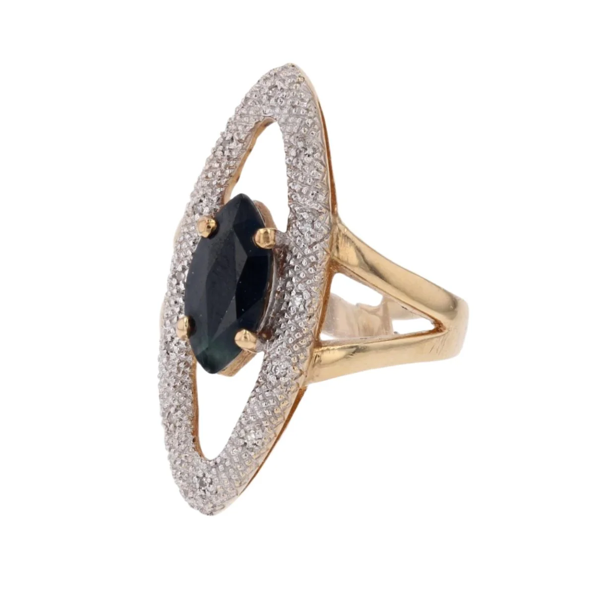 Marquise ring in yellow gold, sapphire and diamonds - Image 3