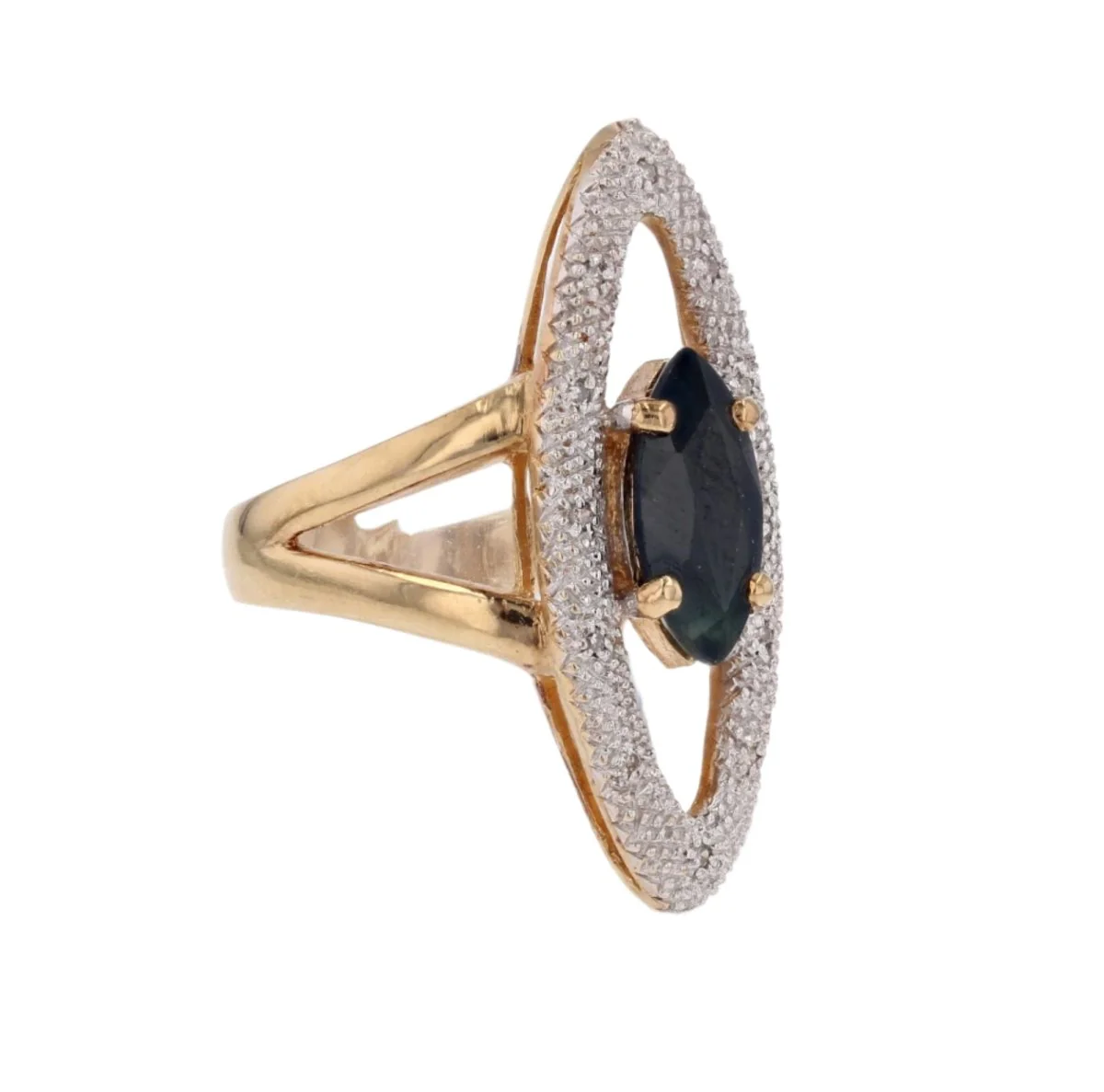 Marquise ring in yellow gold, sapphire and diamonds - Image 4