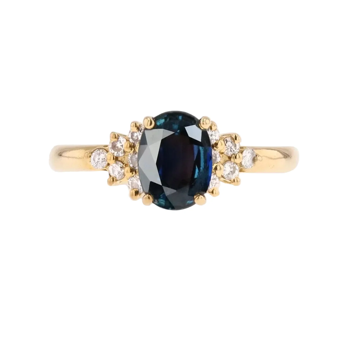 Pompadour ring in yellow gold, sapphire and diamonds