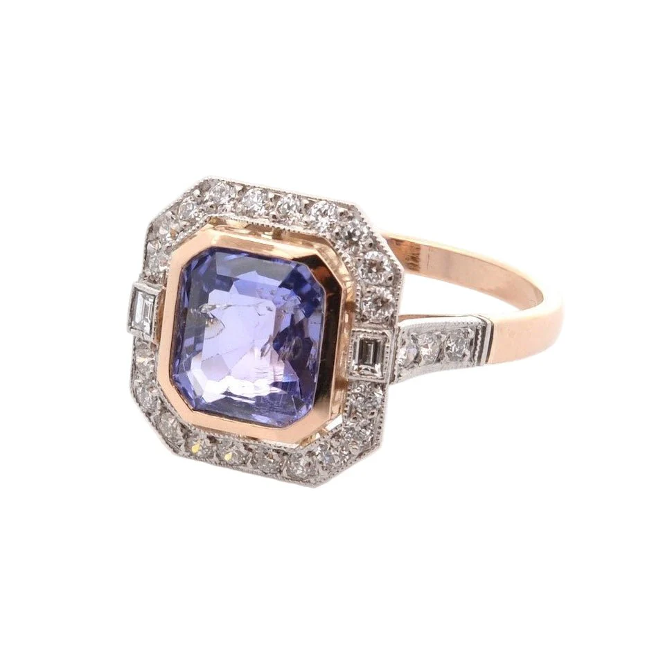 Pompadour ring in yellow gold, platinum, sapphire and diamonds - Image 2