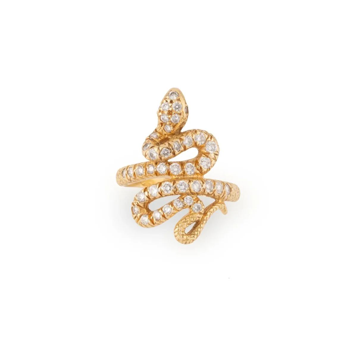 Snake ring in yellow gold and diamonds