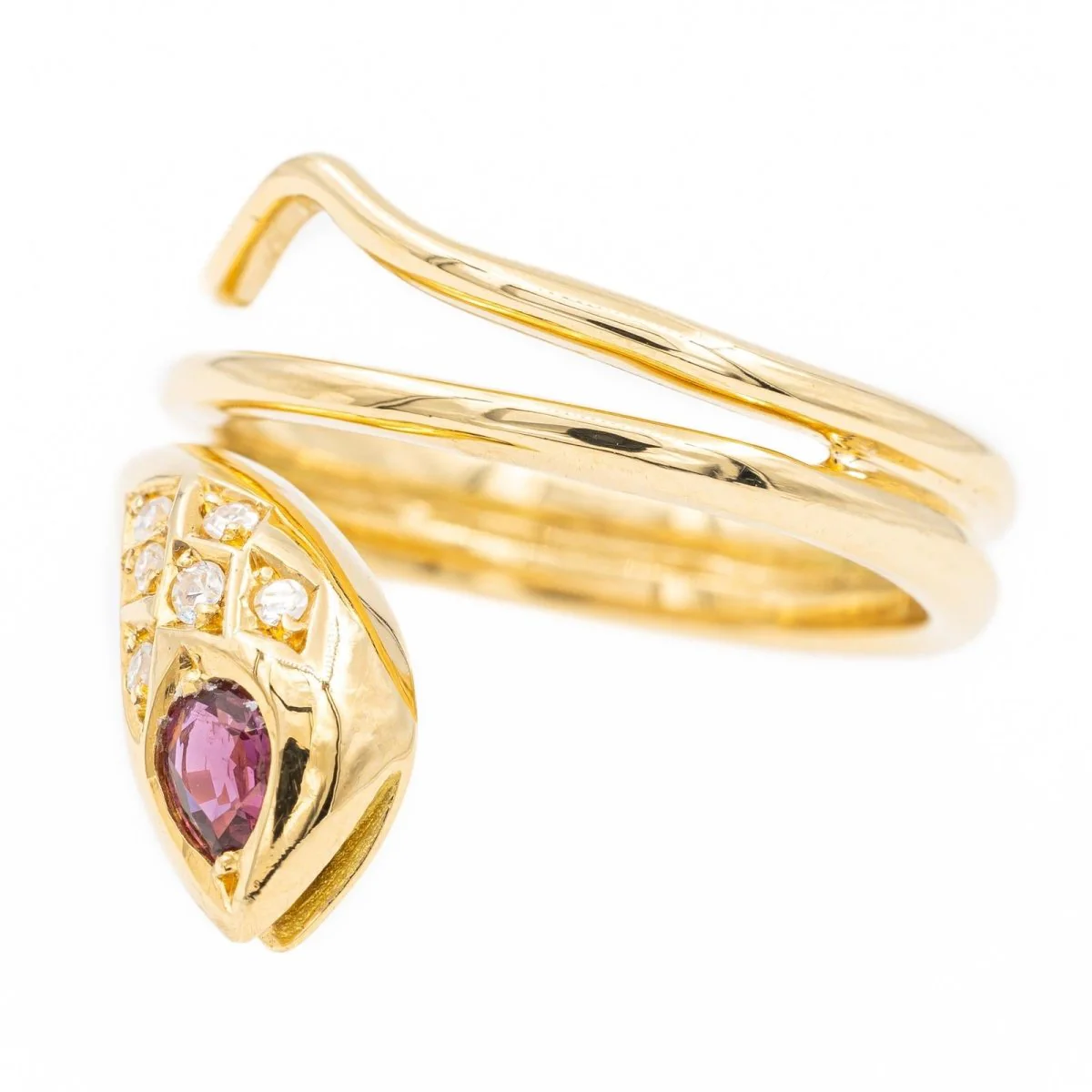 Snake ring in yellow gold, diamonds and rubies - Image 2