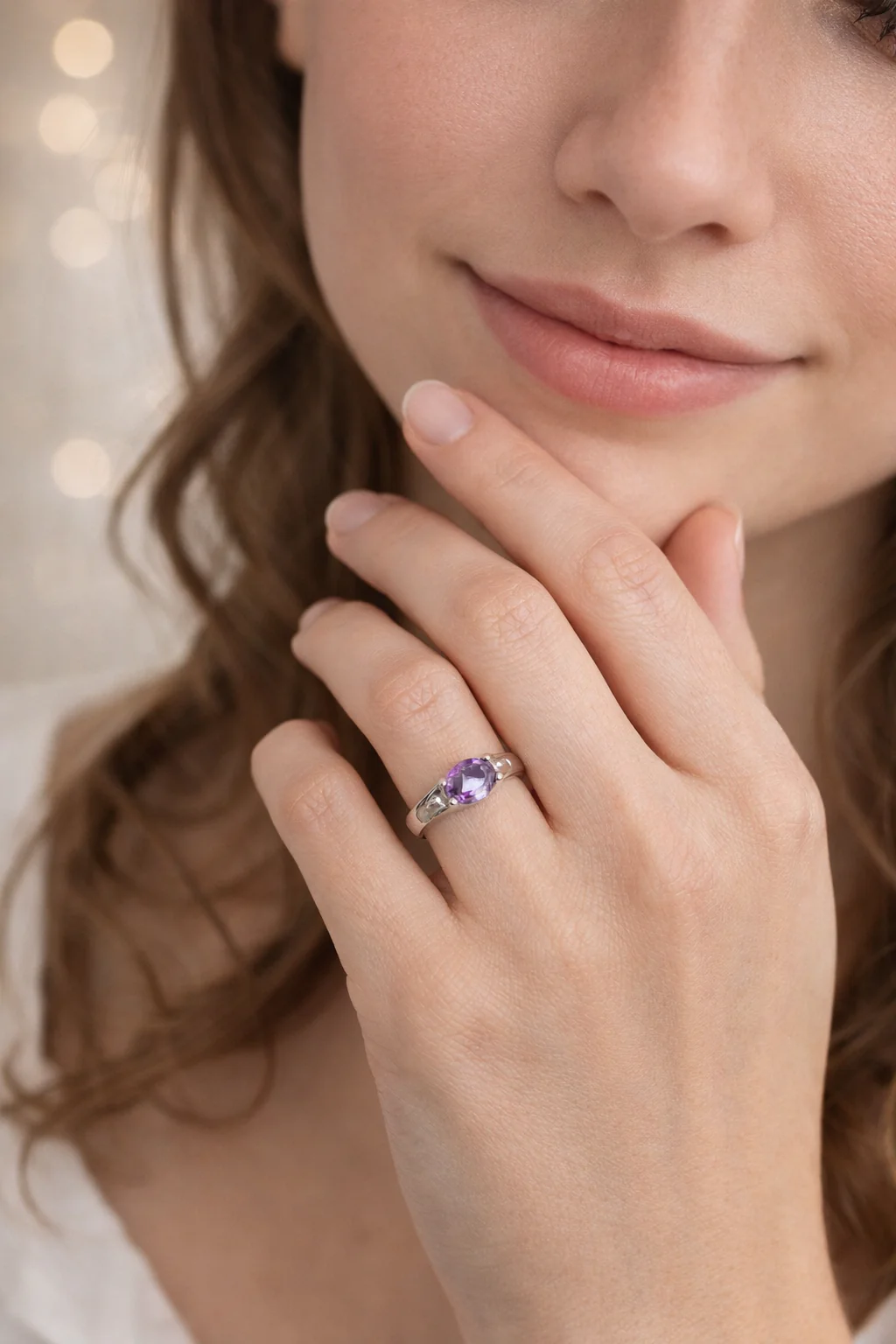 White gold and Amethyst Solitaire Ring - Image 2