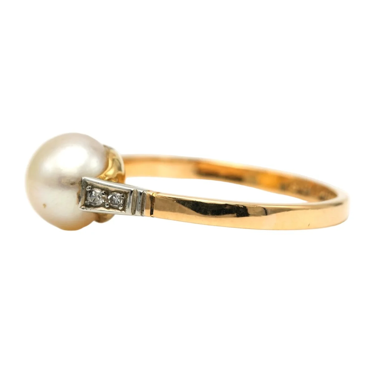 Ring Solitaire in white gold, yellow gold, pearl and diamonds - Image 4