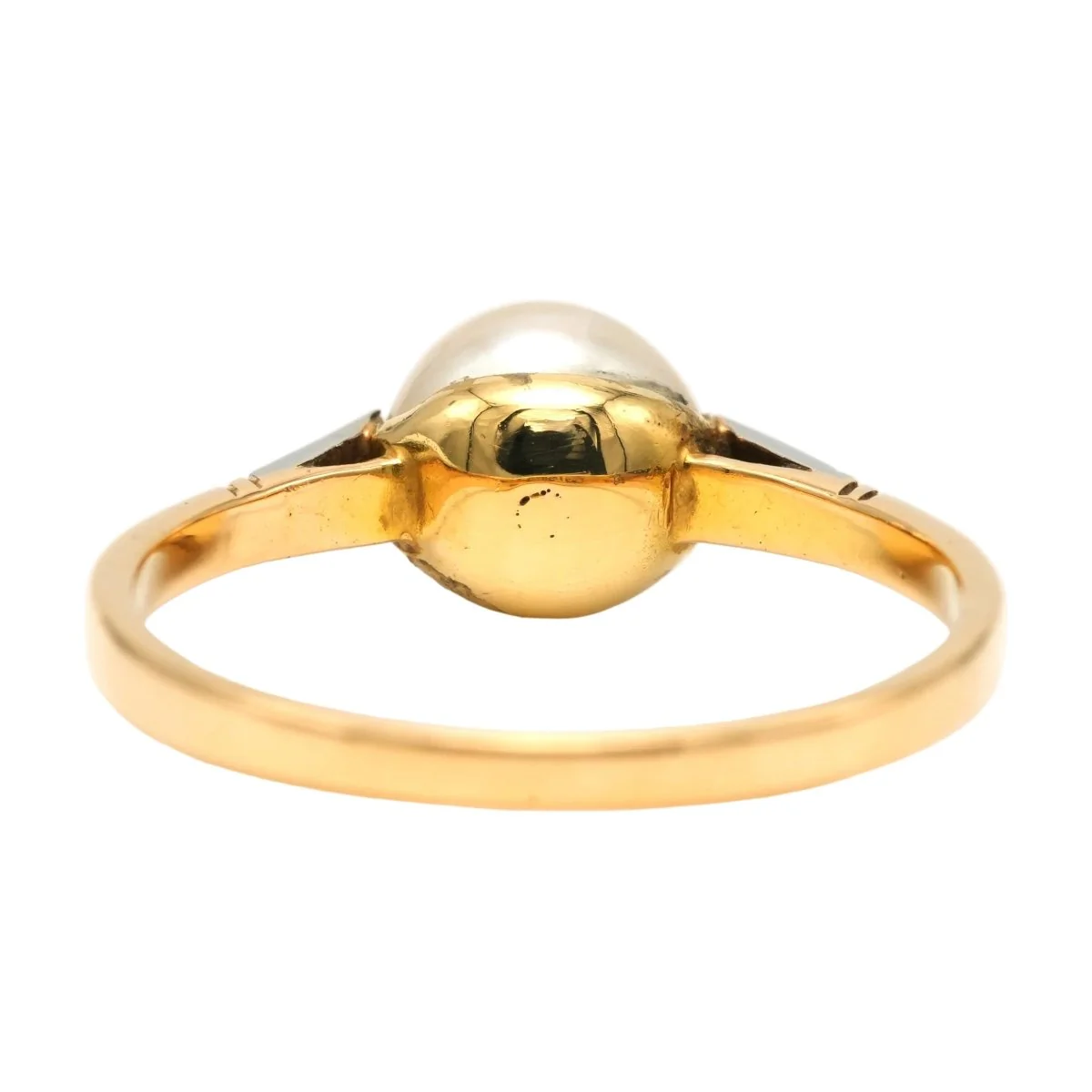 Ring Solitaire in white gold, yellow gold, pearl and diamonds - Image 5