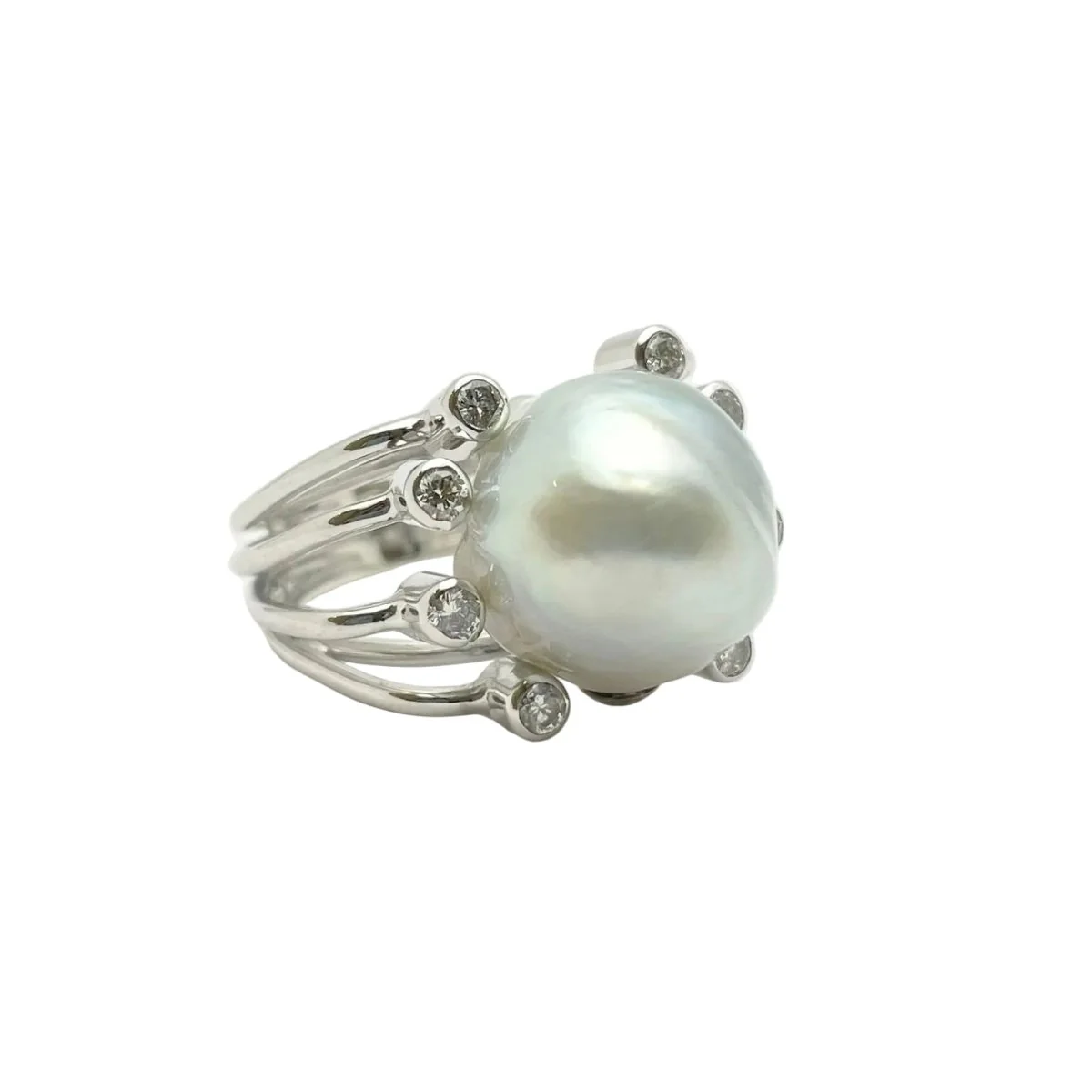 Bague Solitaire en or blanc, perle et diamants - Image 6
