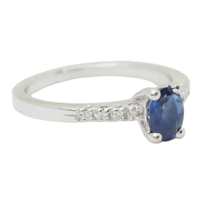 Solitaire ring in white gold, sapphire and diamonds - Image 5