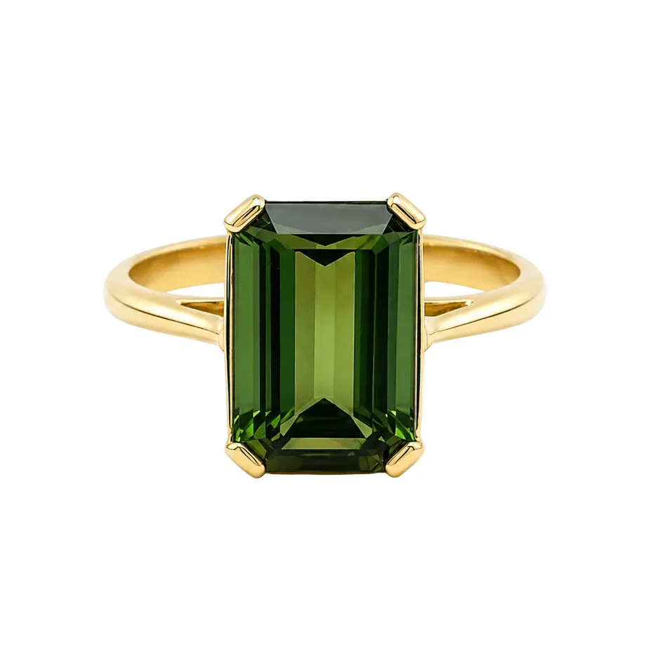 Ring Solitaire in yellow gold and tourmaline