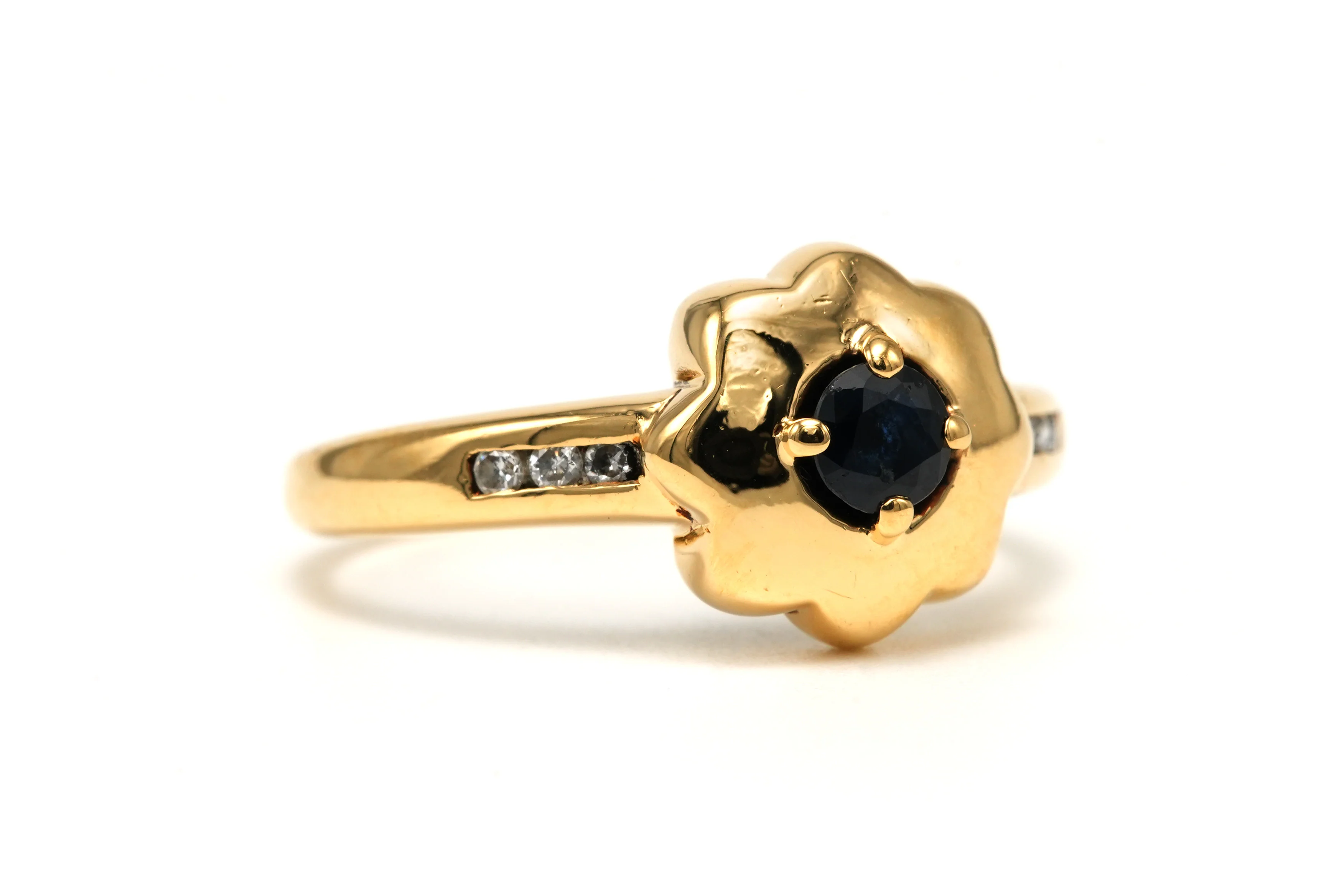 Yellow Gold Solitaire Ring with Sapphires and Diamonds - Image 6