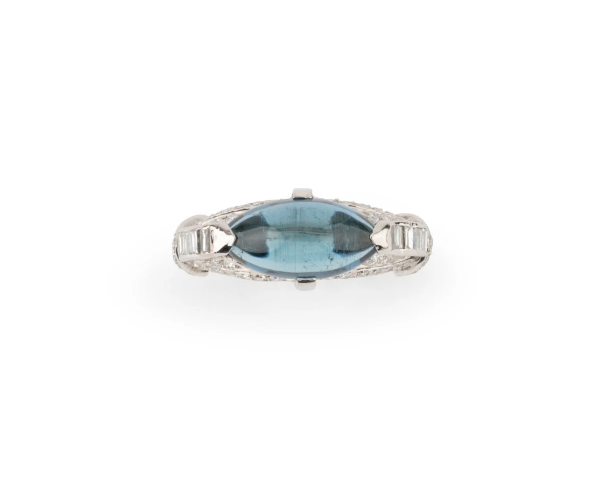 Platinum, tourmaline and diamond solitaire ring
