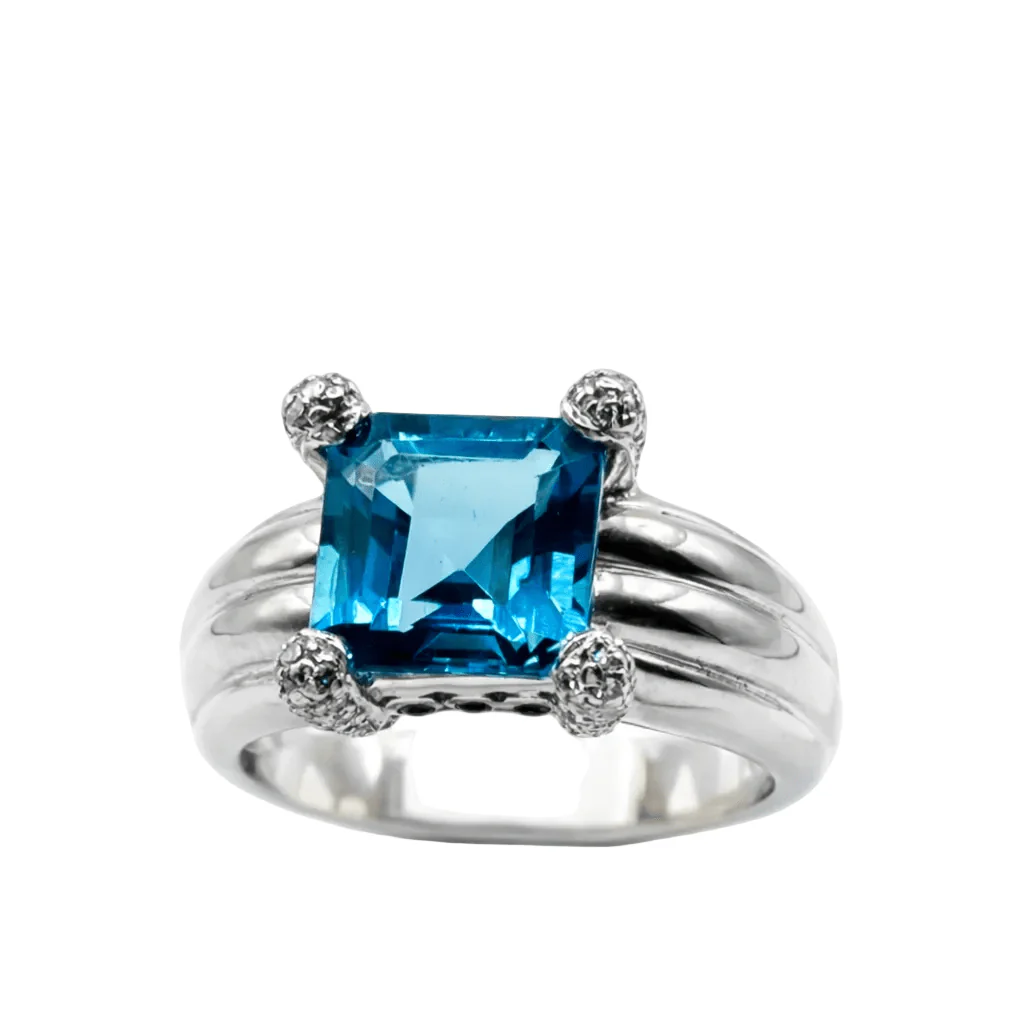 Bague Solitaire en platine et topaze - Image 4