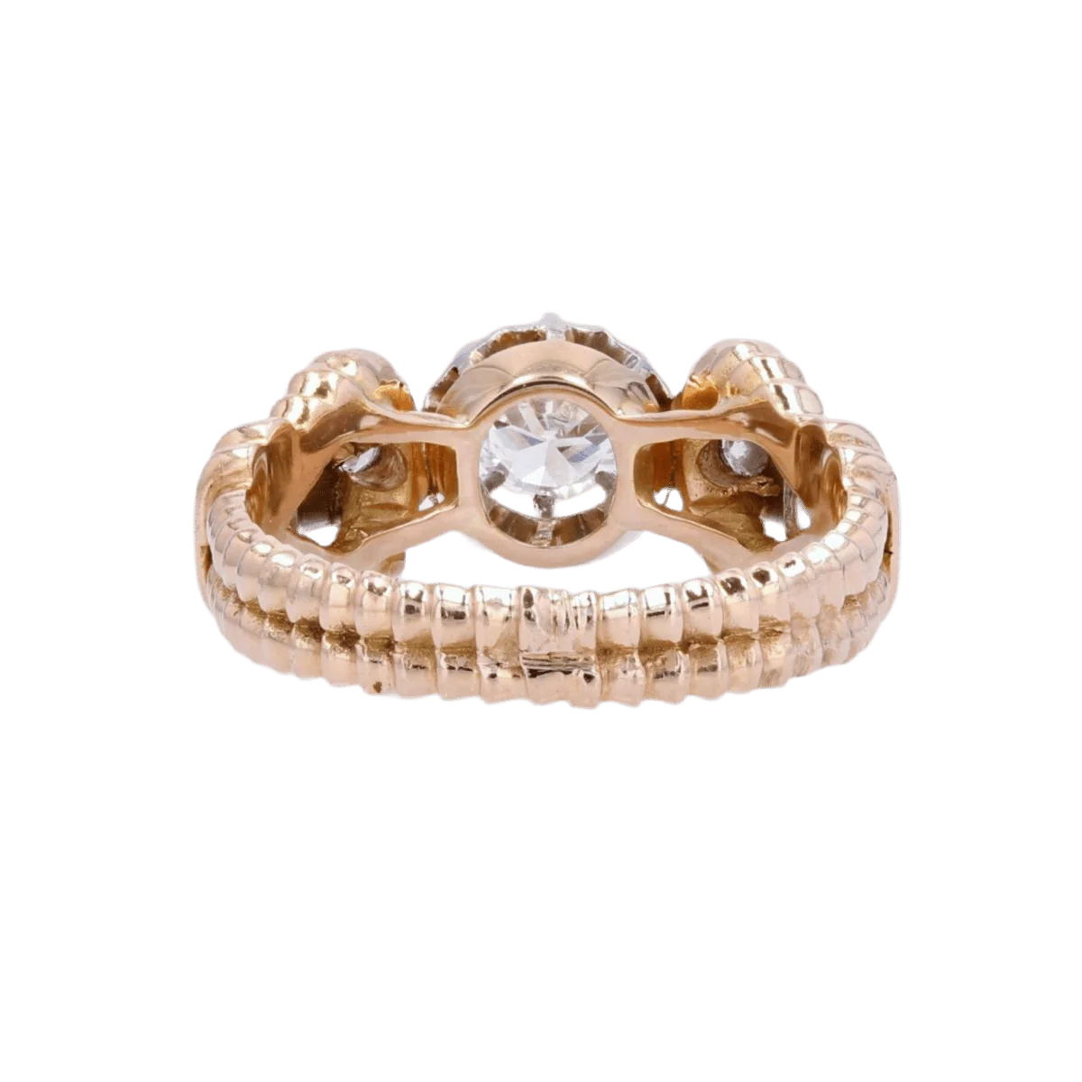 Solitaire ring in yellow gold, platinum and diamonds - Image 4