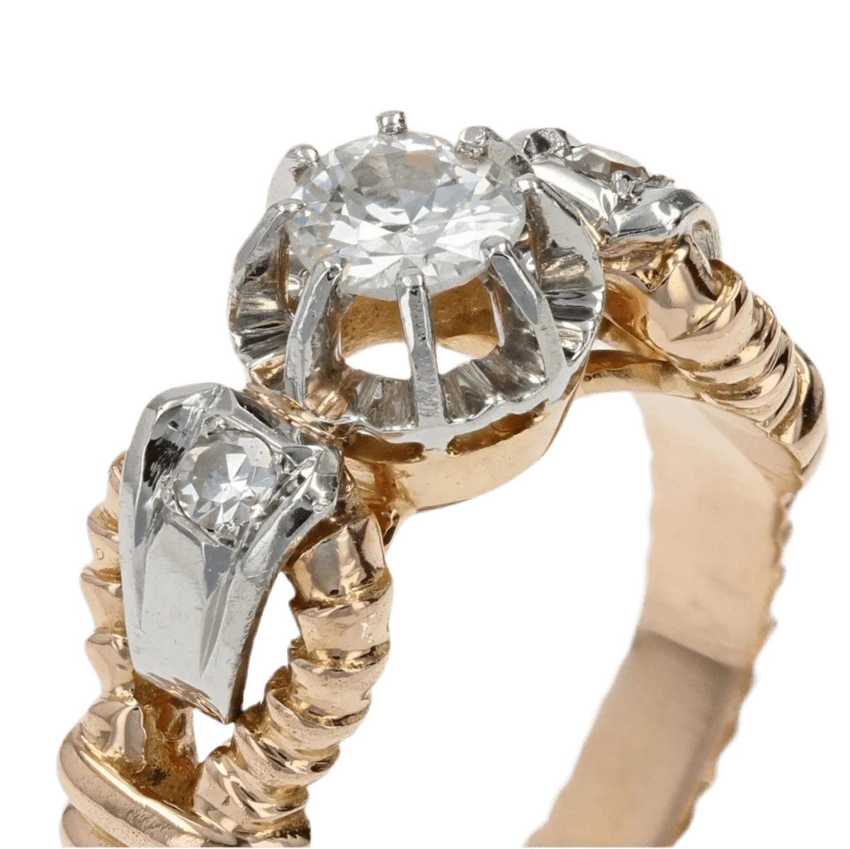 Solitaire ring in yellow gold, platinum and diamonds - Image 7