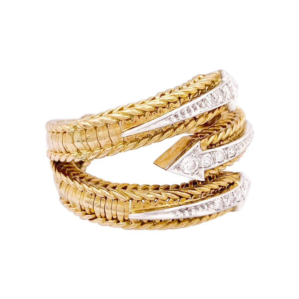 Sterlé ring in yellow gold, platinum, diamonds. - Image 3