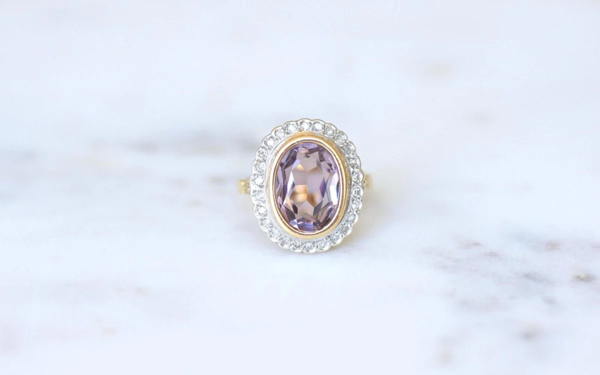 Ring Marguerite en yellow gold, white gold, amethyst and diamonds - Image 6