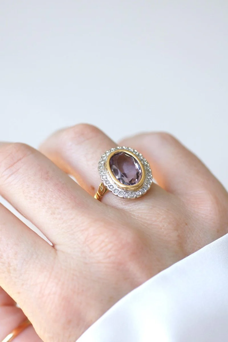 Ring Marguerite en yellow gold, white gold, amethyst and diamonds - Image 7