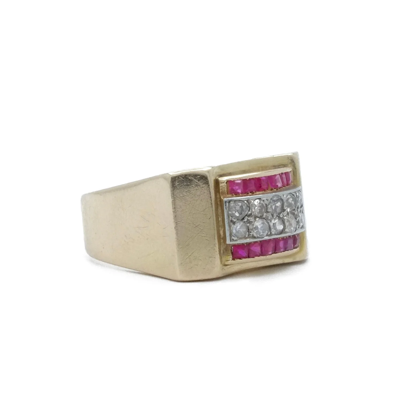 Ring tank arcade in yellow gold and white gold with diamonds and rubies - Image 4