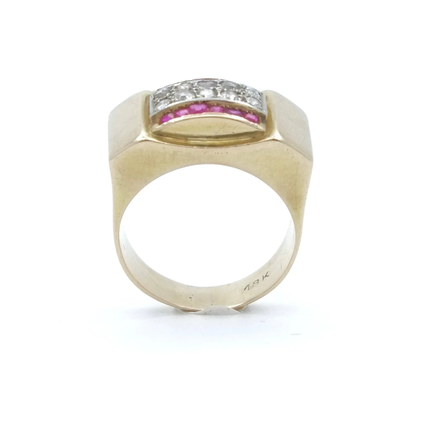 Ring tank arcade in yellow gold and white gold with diamonds and rubies - Image 5