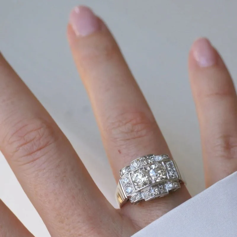 Art Deco Tank ring in white gold, platinum and diamonds - Image 6