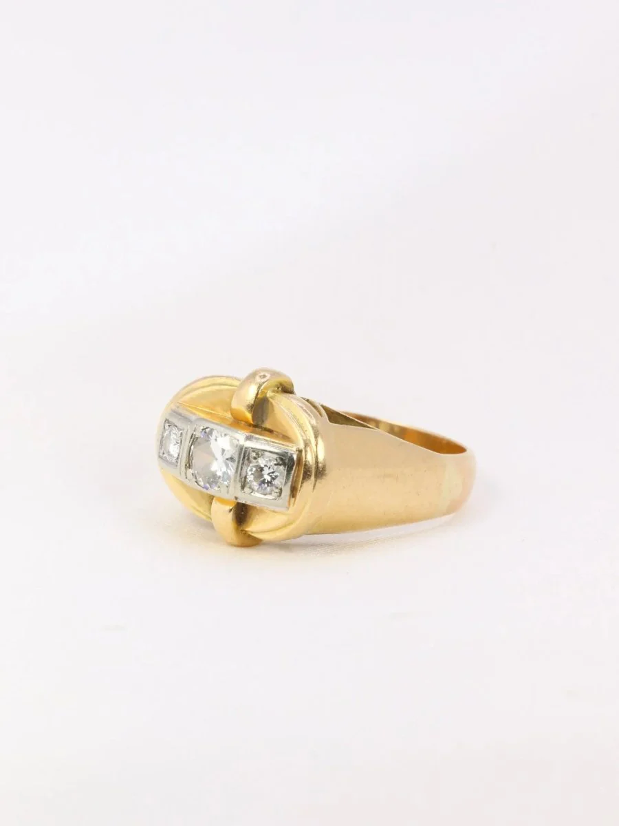 Art-Deco tank ring in yellow gold and diamonds - Image 3