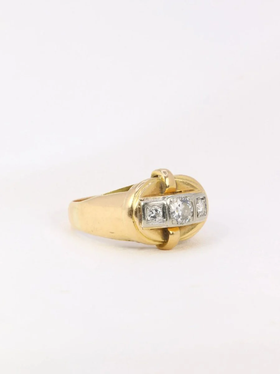 Art-Deco tank ring in yellow gold and diamonds - Image 7