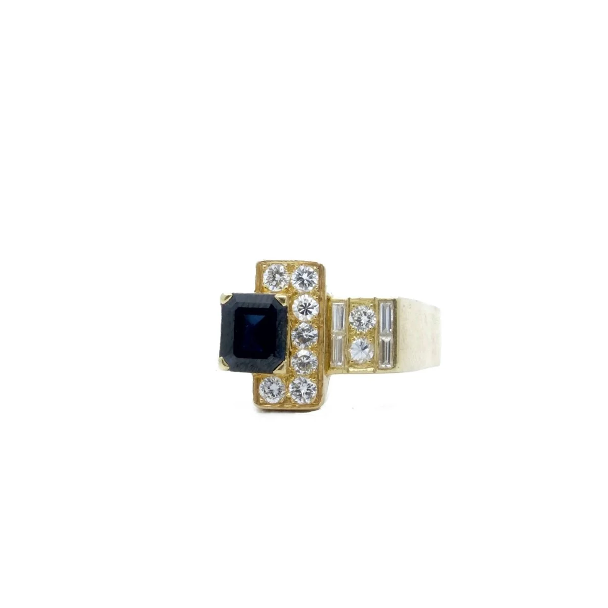 Ring Tank in yellow gold, sapphire and diamonds