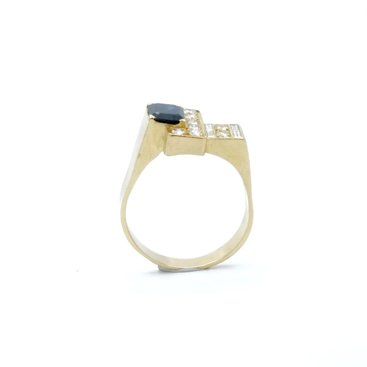Ring Tank in yellow gold, sapphire and diamonds - Image 4