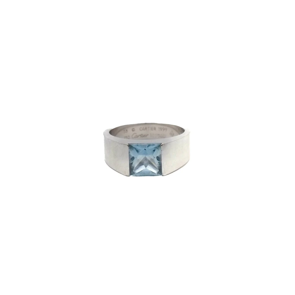 Bague CARTIER Tank en or gris et aigue-marine