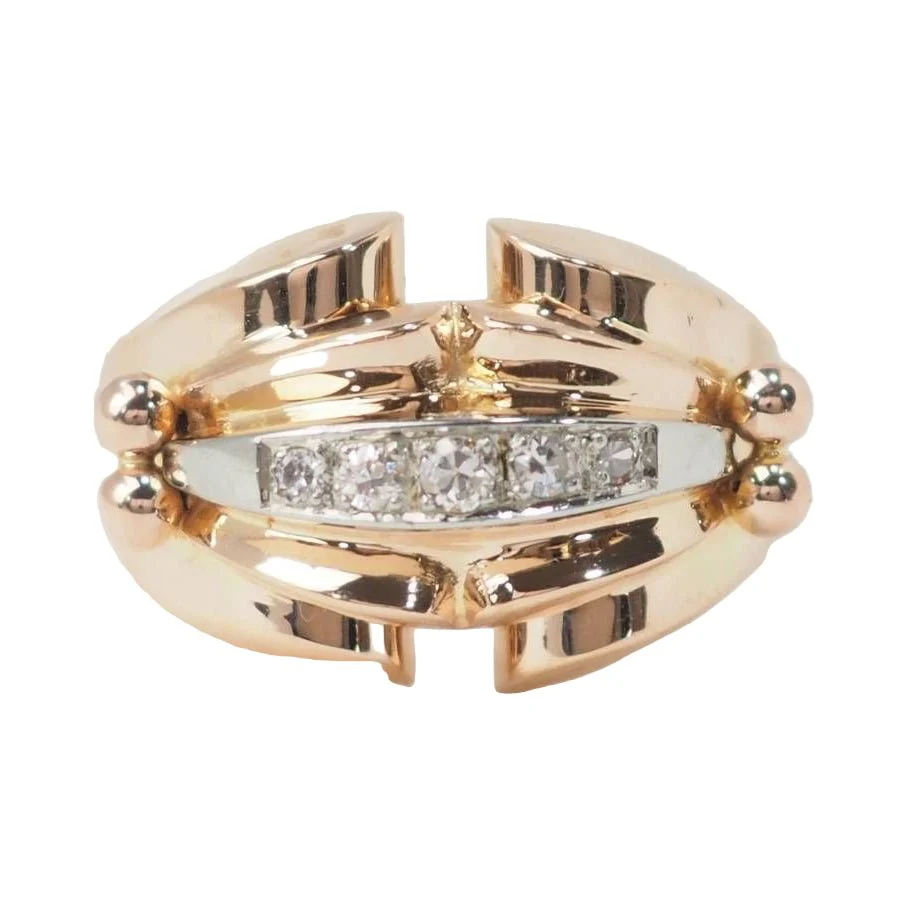1940s tank ring in rose gold and diamonds