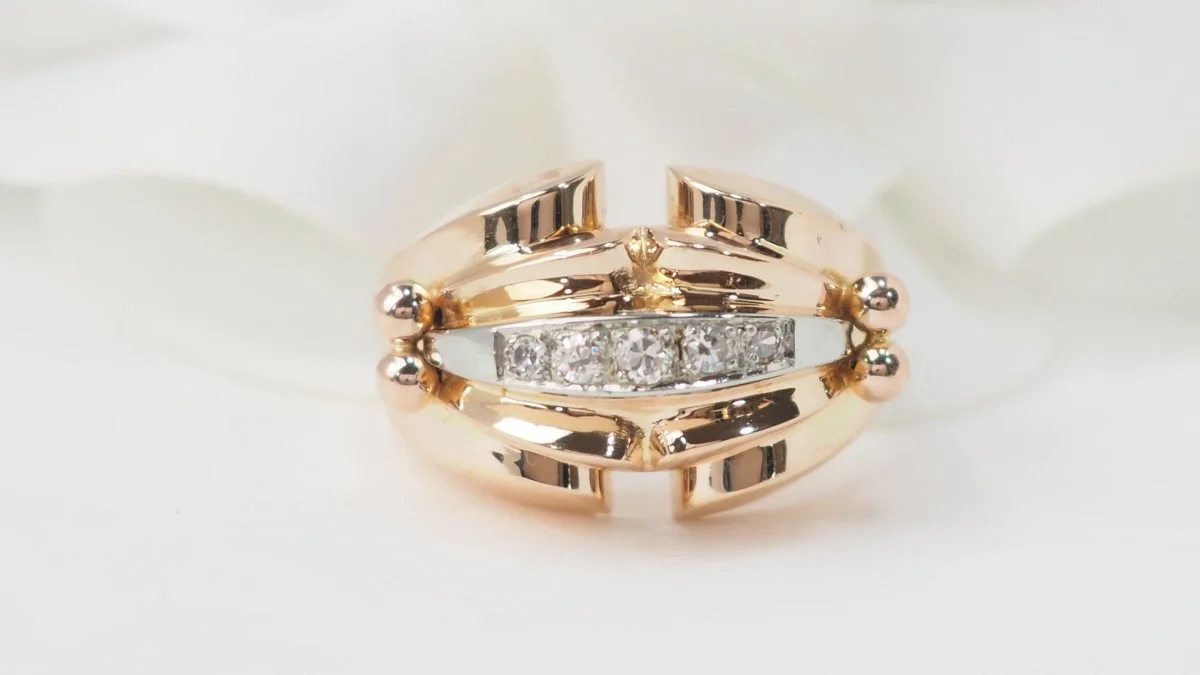 1940s tank ring in rose gold and diamonds - Image 6
