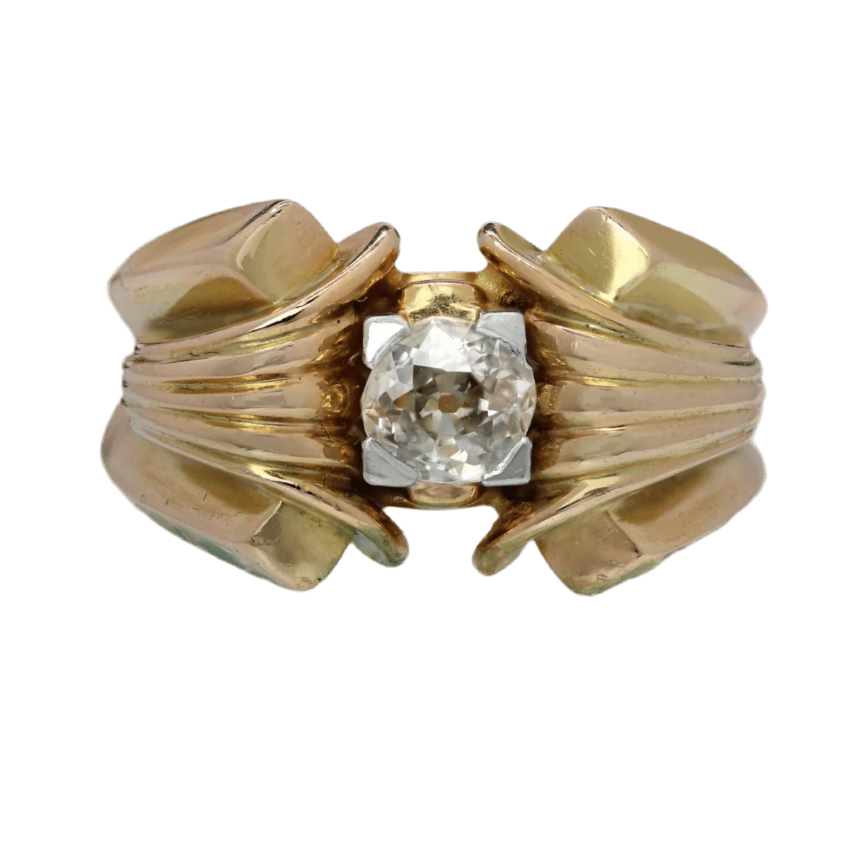 Tank ring in yellow gold and diamond