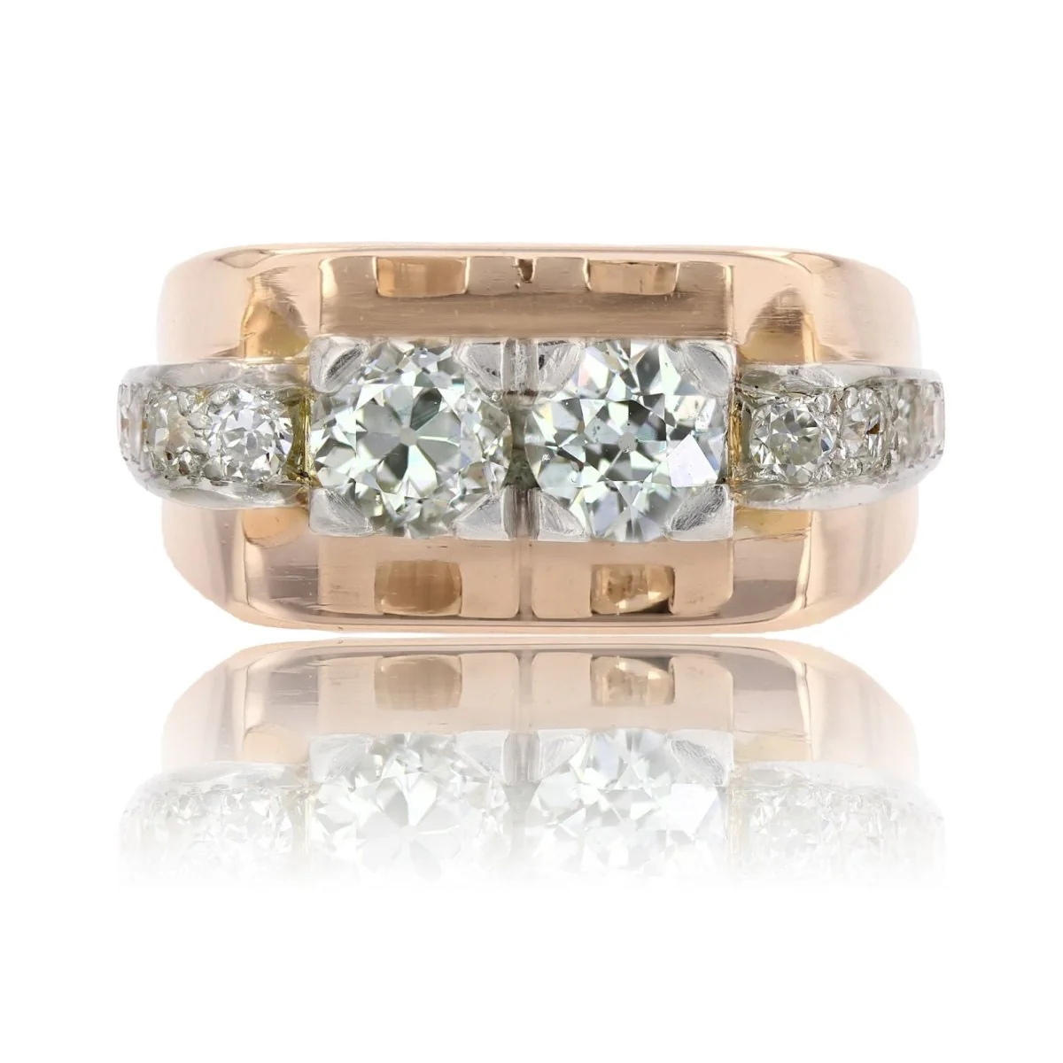 Ring Tank in yellow gold, paltinium and diamonds
