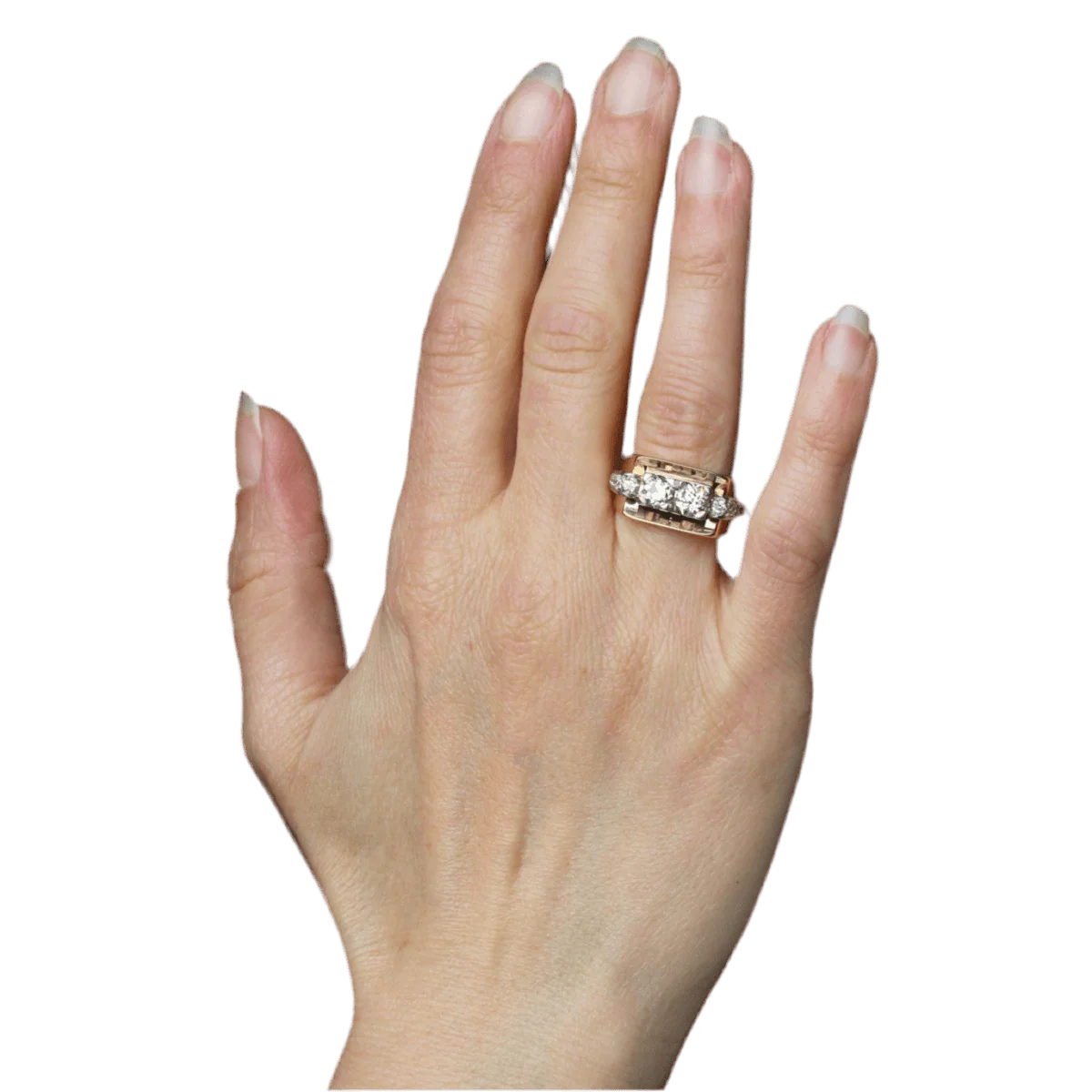 Ring Tank in yellow gold, paltinium and diamonds - Image 2