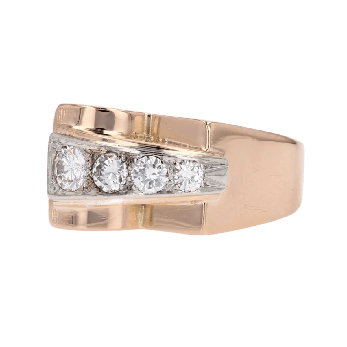 Tank ring in pink gold and diamonds - Image 3