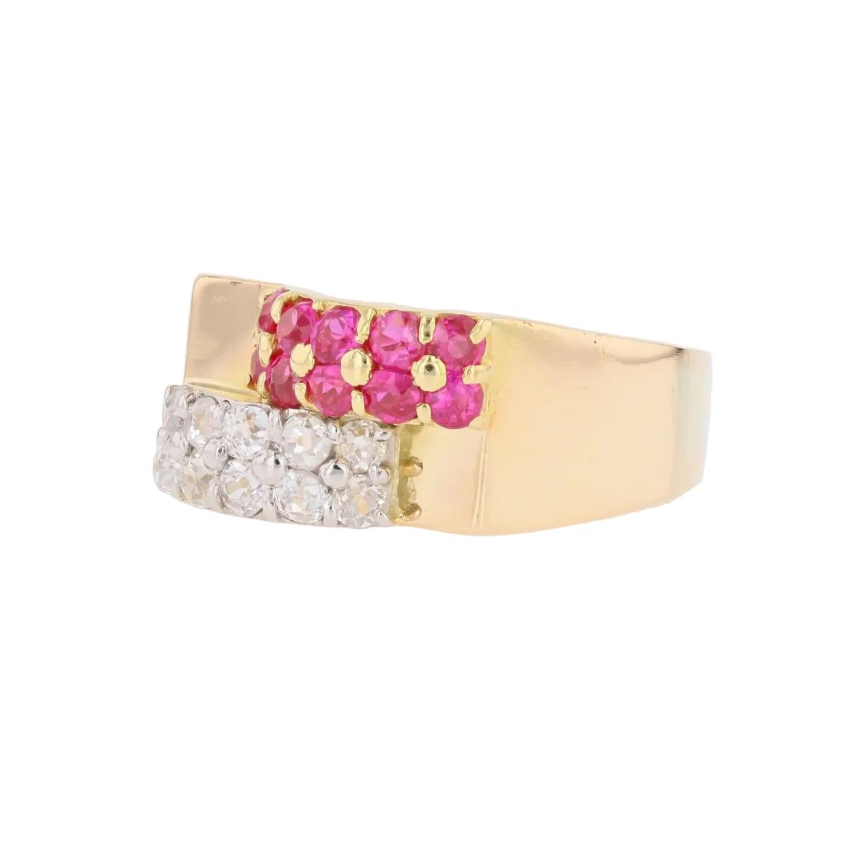 Ring Tank in yellow gold, paltinium, ruby and diamonds. - Image 3