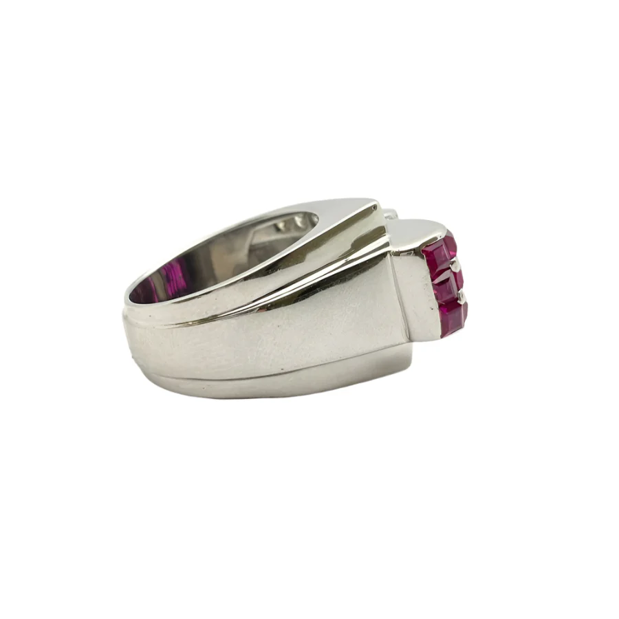 Tank ring in white gold, rubies and diamonds - Image 3