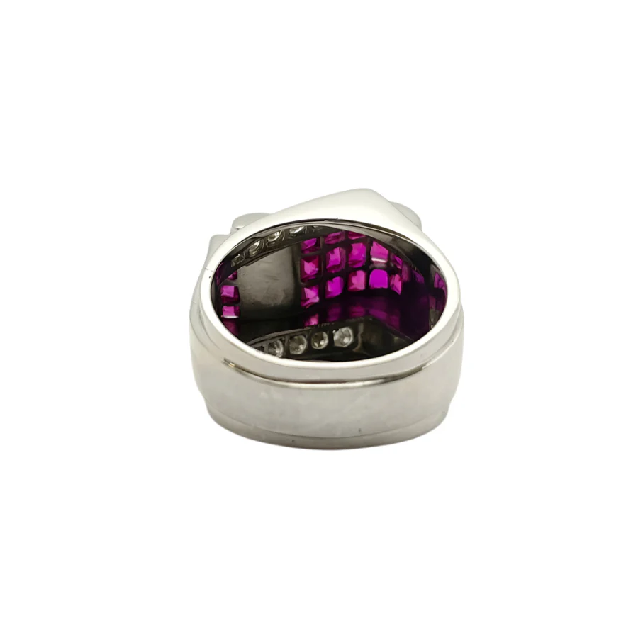 Tank ring in white gold, rubies and diamonds - Image 4