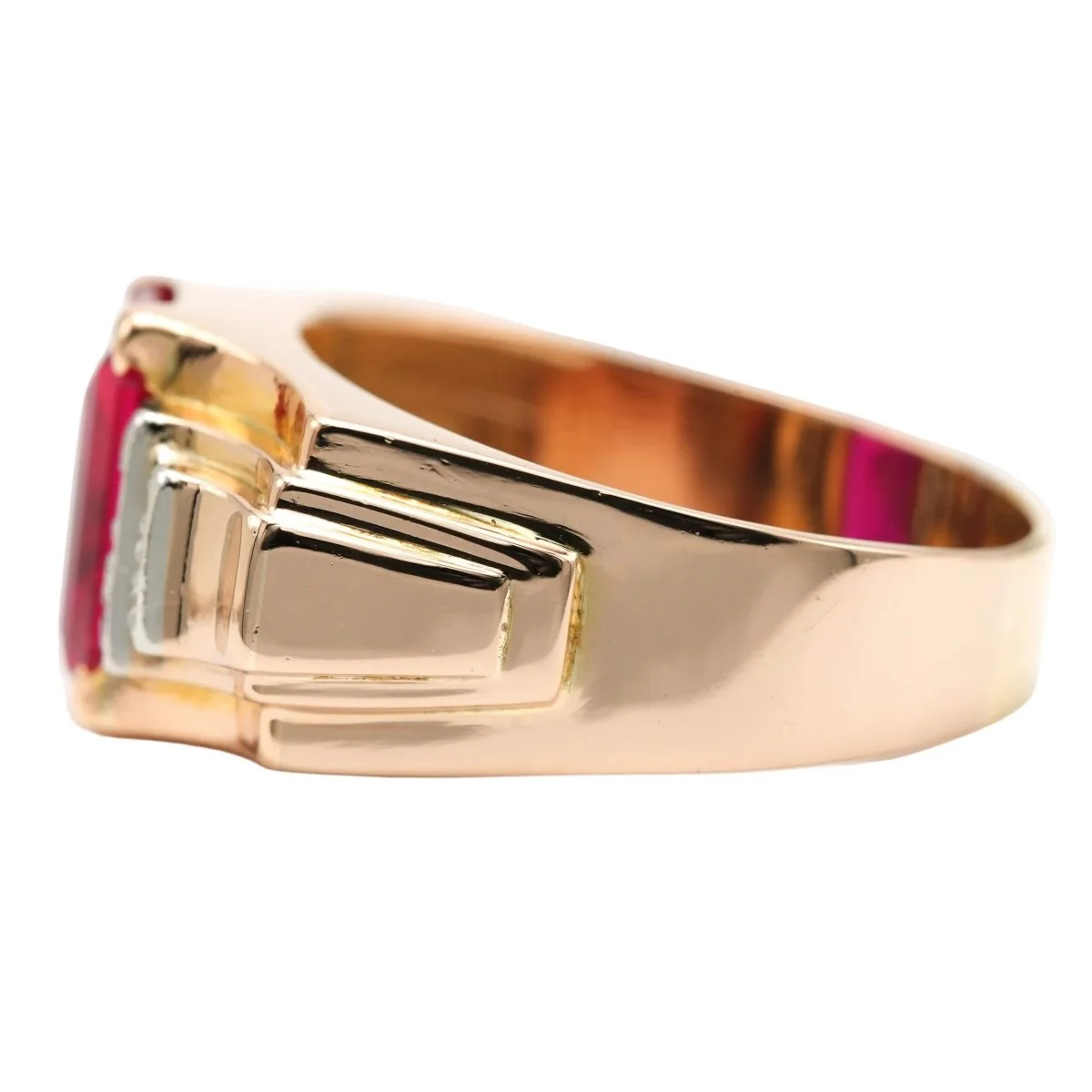 Yellow gold, Ruby and Diamond Tank Ring - Image 3