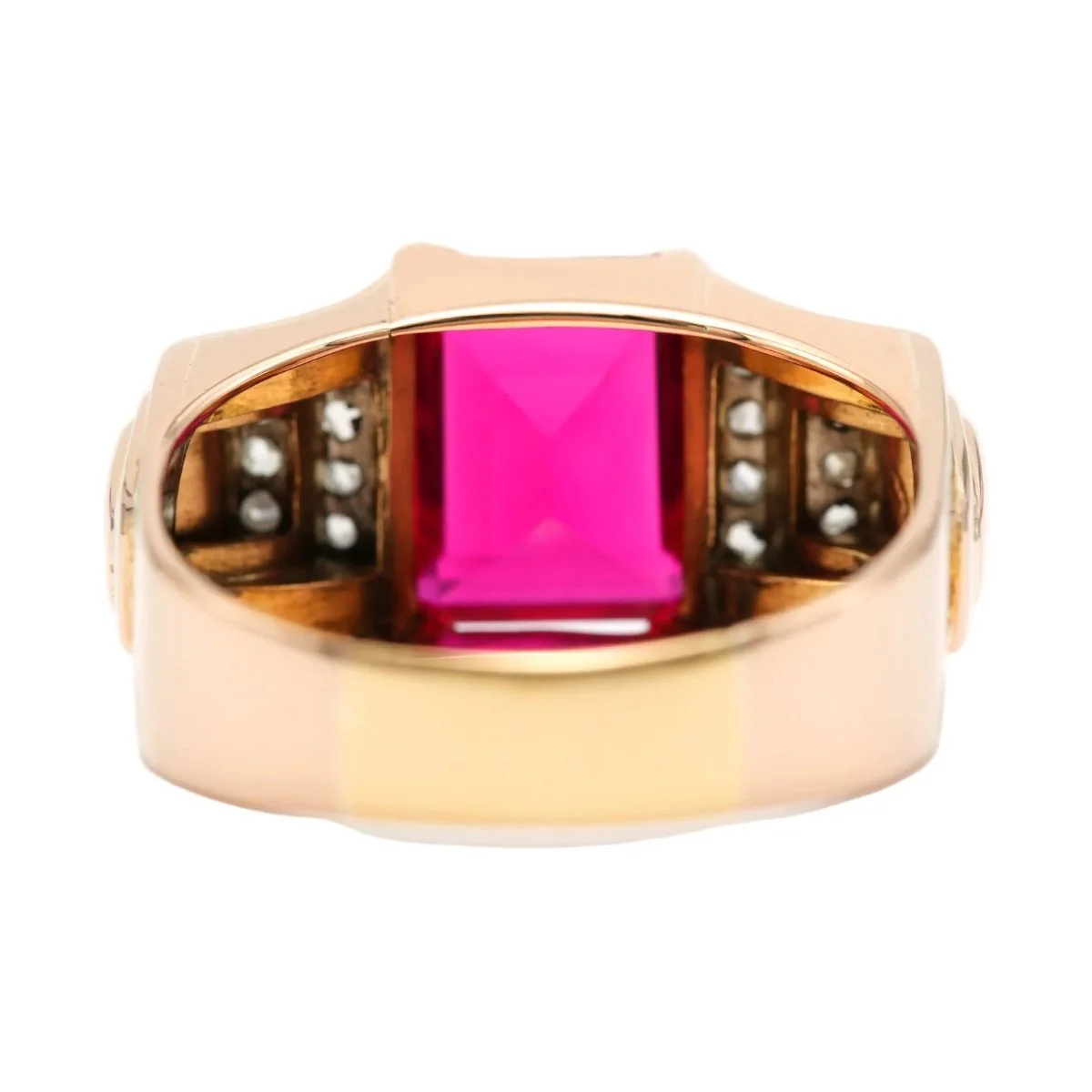 Yellow gold, Ruby and Diamond Tank Ring - Image 4