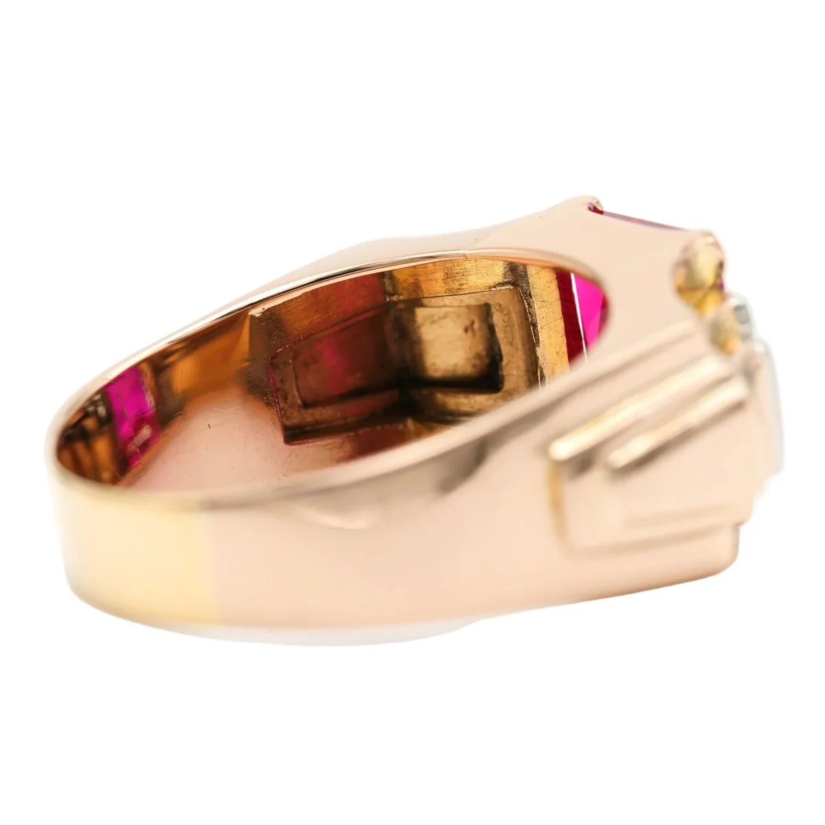 Yellow gold, Ruby and Diamond Tank Ring - Image 5