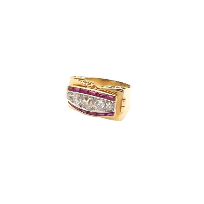 Tank ring in yellow gold, rubies and diamonds - Image 5