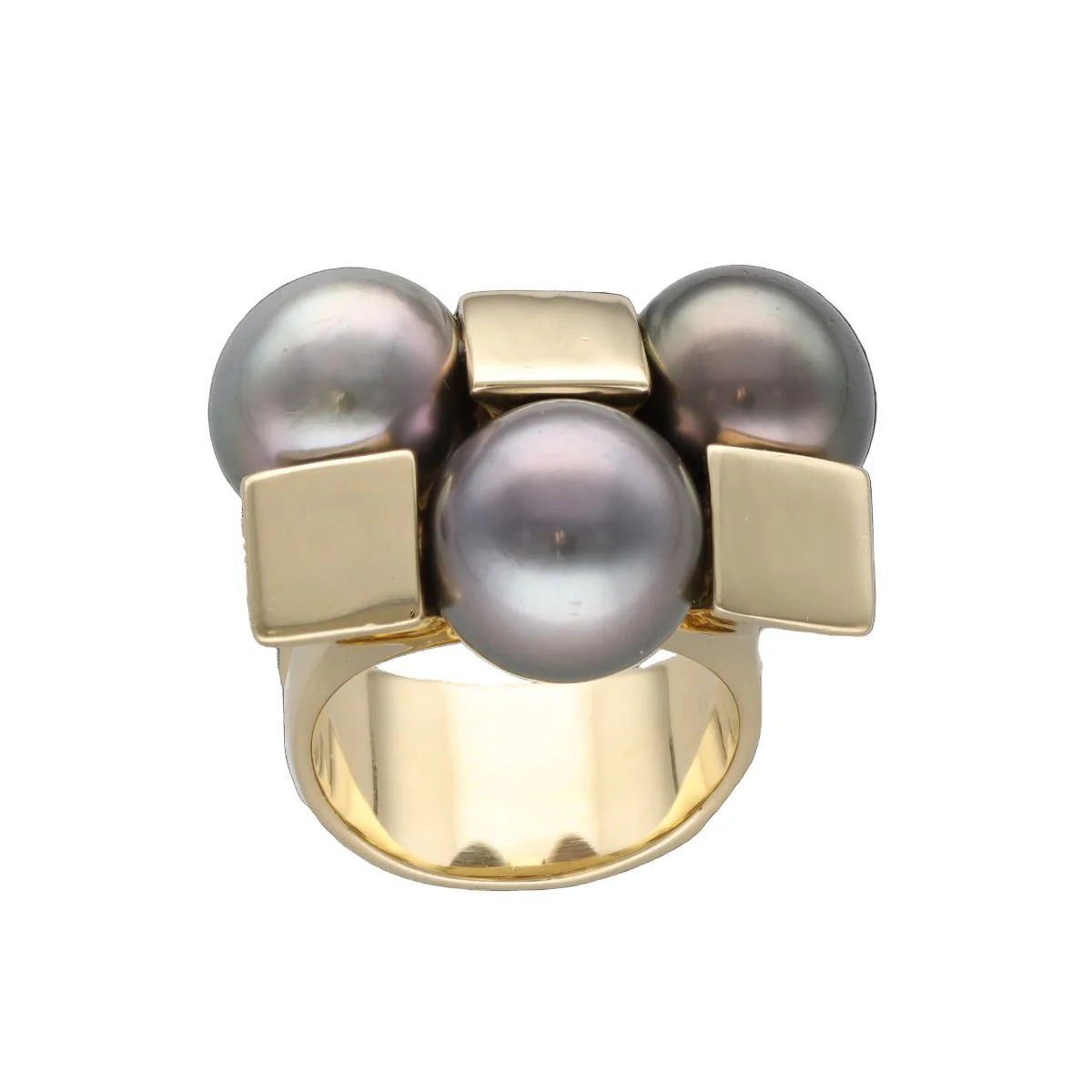 Tank ring in yellow gold and pearls