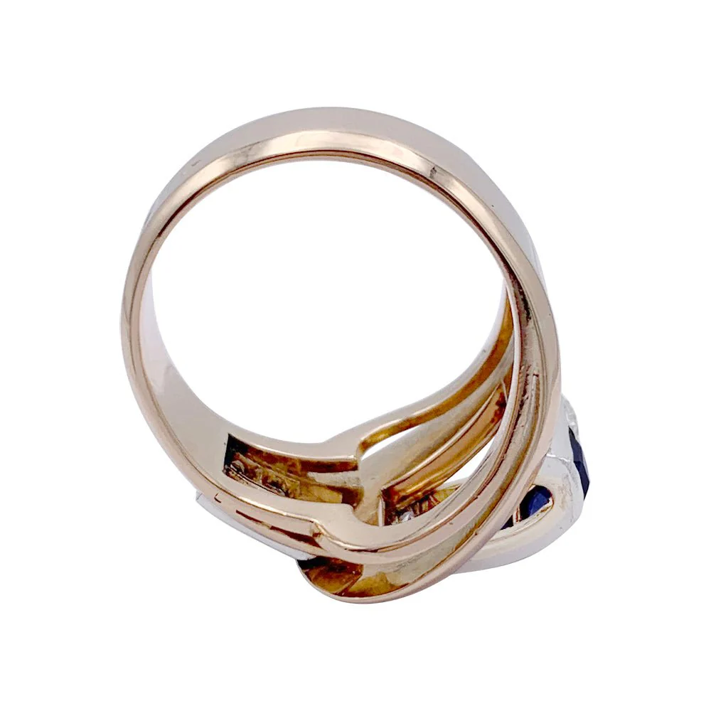 Tank ring in yellow gold, sapphires and diamonds - Image 5