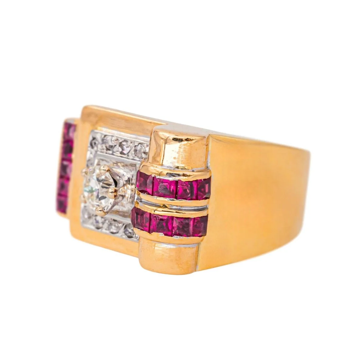 Tank ring in pink gold, rubies and diamonds - Image 3