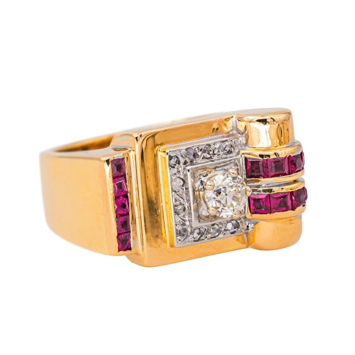 Tank ring in pink gold, rubies and diamonds - Image 7