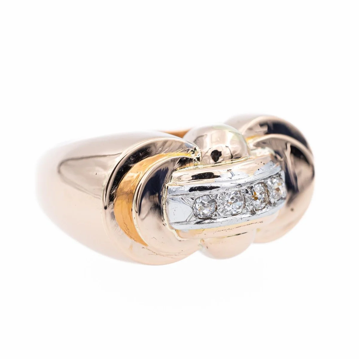 Tank ring in pink gold, platinum and diamonds - Image 6