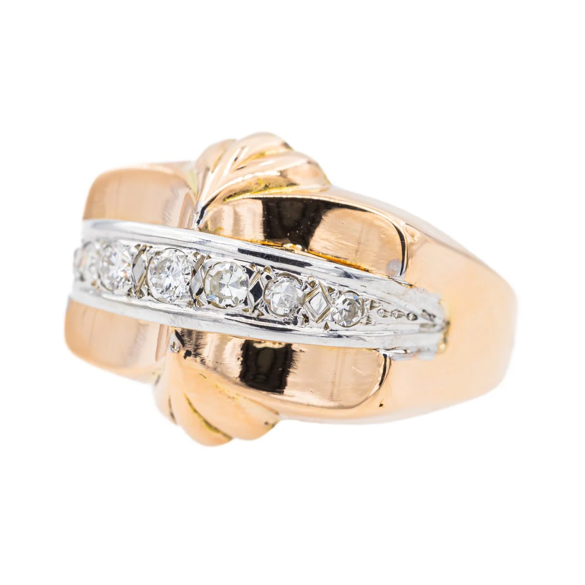 Tank ring in pink gold and diamond - Image 3
