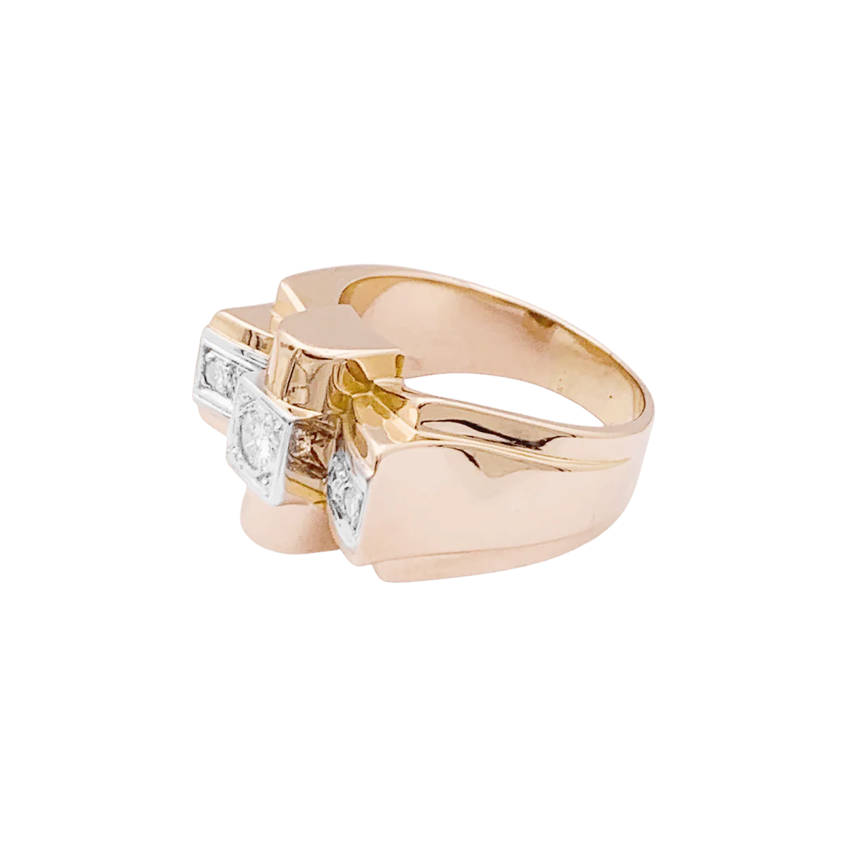 Tank ring in rose gold, white gold and diamonds - Image 3